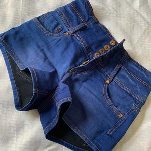 High Waisted Deep Blue Denim Shorts